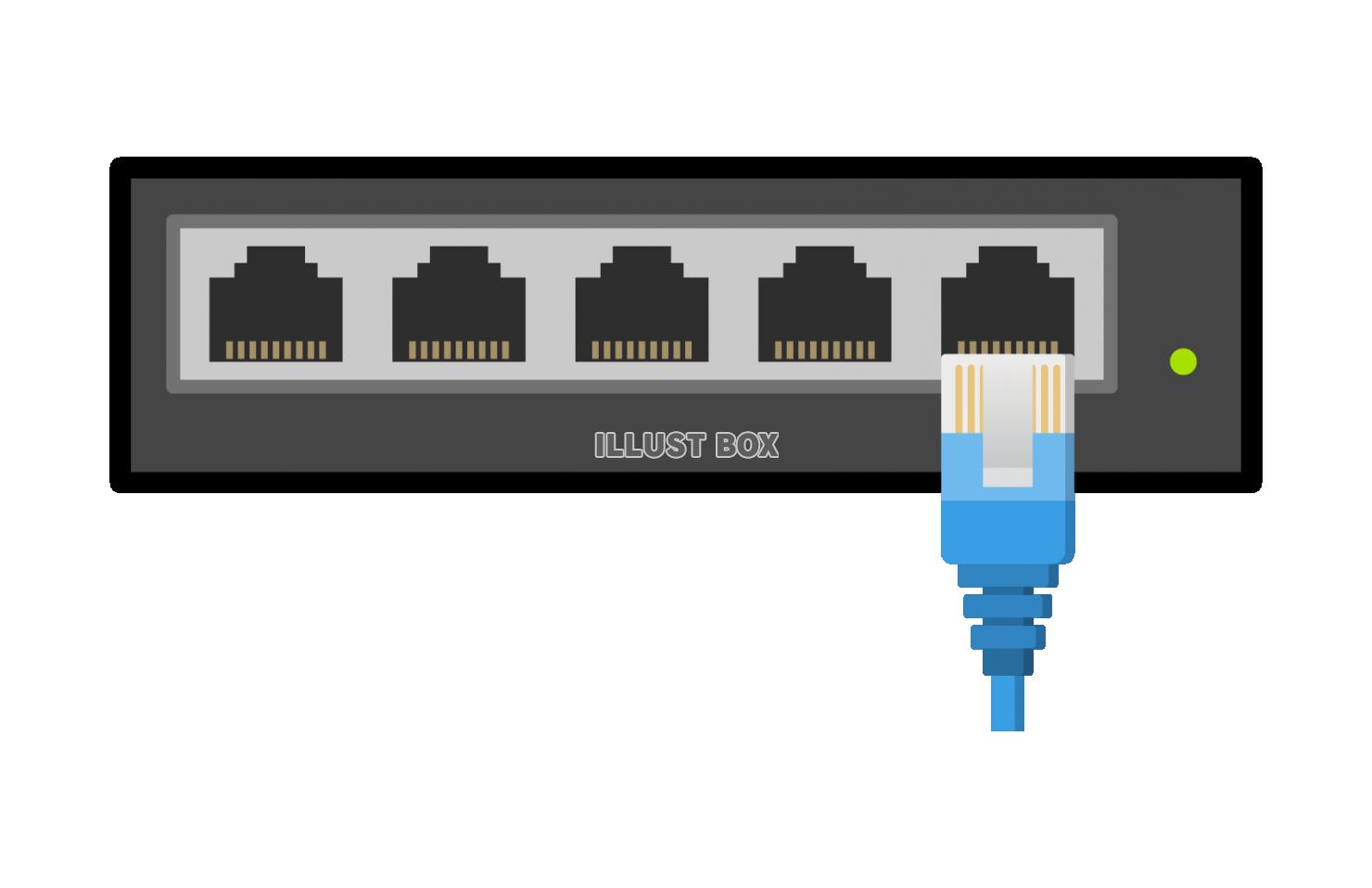 スイッチングハブとLANケーブルのイラスト