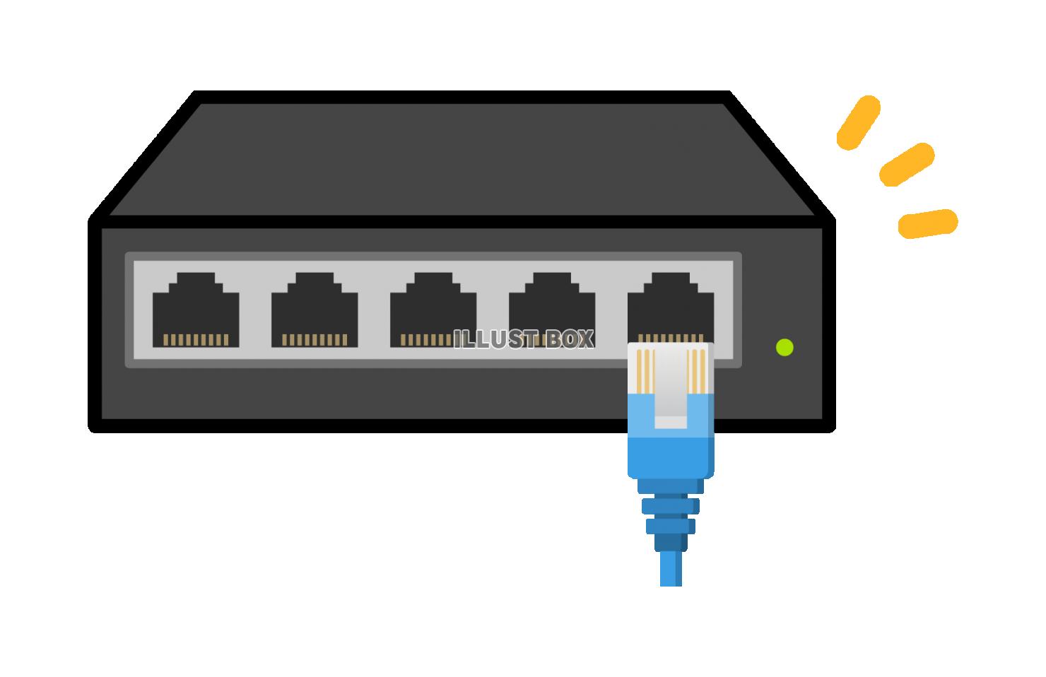 スイッチングハブとLANケーブルのイラスト