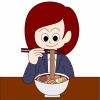 ラーメンを食べる女性のイラスト