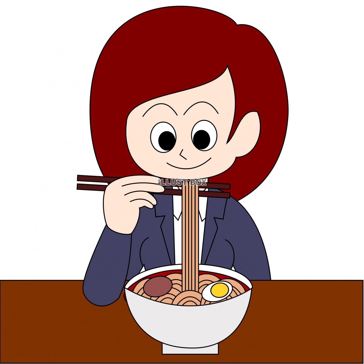 ラーメンを食べる女性のイラスト