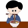 ラーメンを食べる男性のイラスト