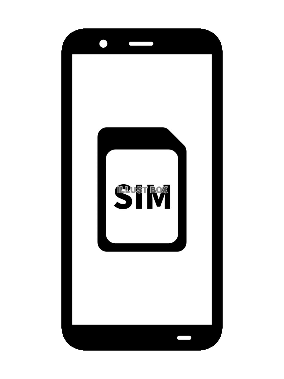 simカードとスマホの白黒イラスト