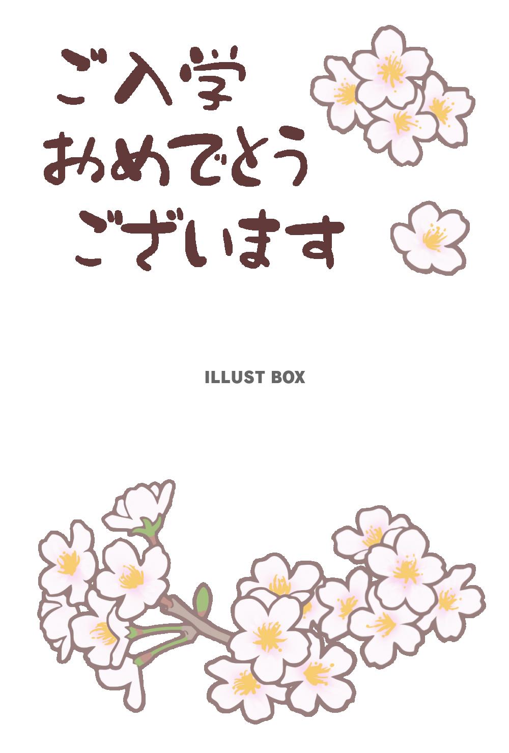 桜のご入学お祝いカード　はがきサイズ縦向き