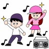 ダンスを踊る男の子と女の子のフリーイラスト