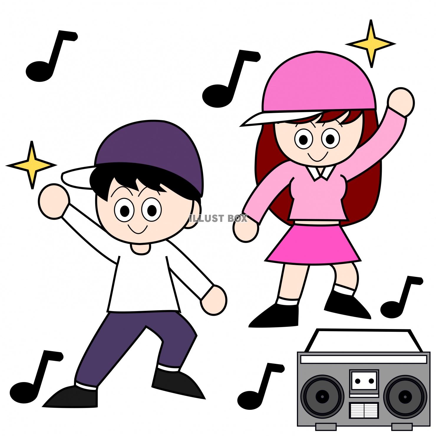 ダンスを踊る男の子と女の子のフリーイラスト