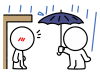 雨の中で傘を差し出す棒人間