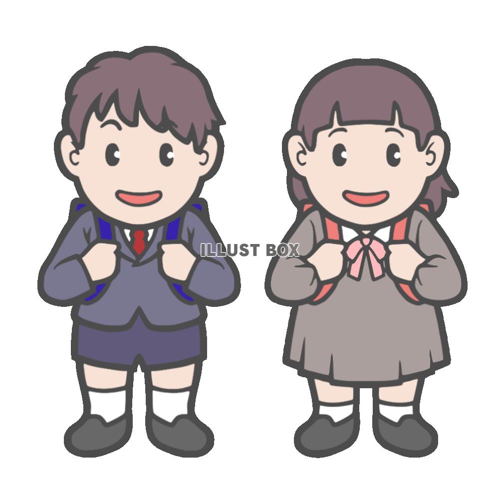 小学校の入学式に行く男の子と女の子のイラスト