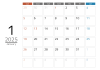 2025年シンプルなメモスペース付カレンダー　1月