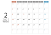 2025年シンプルなメモスペース付カレンダー　2月