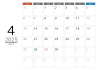 2025年シンプルなメモスペース付カレンダー　4月