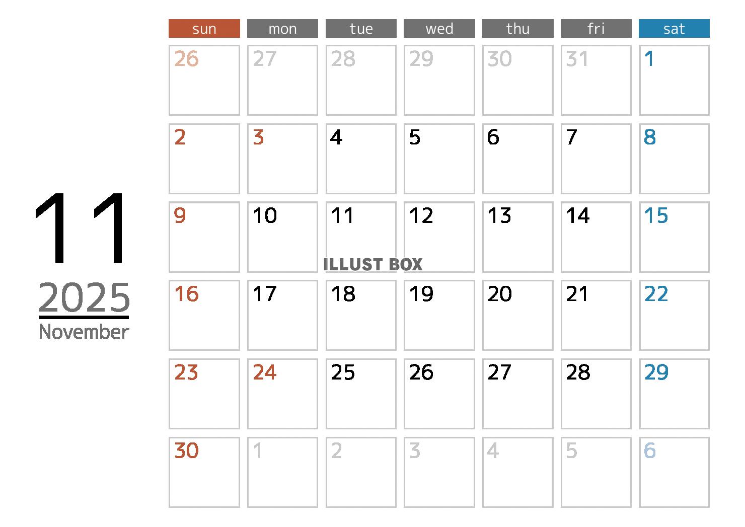 2025年シンプルなメモスペース付カレンダー　11月