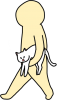 猫を抱えて歩く人【PNG】