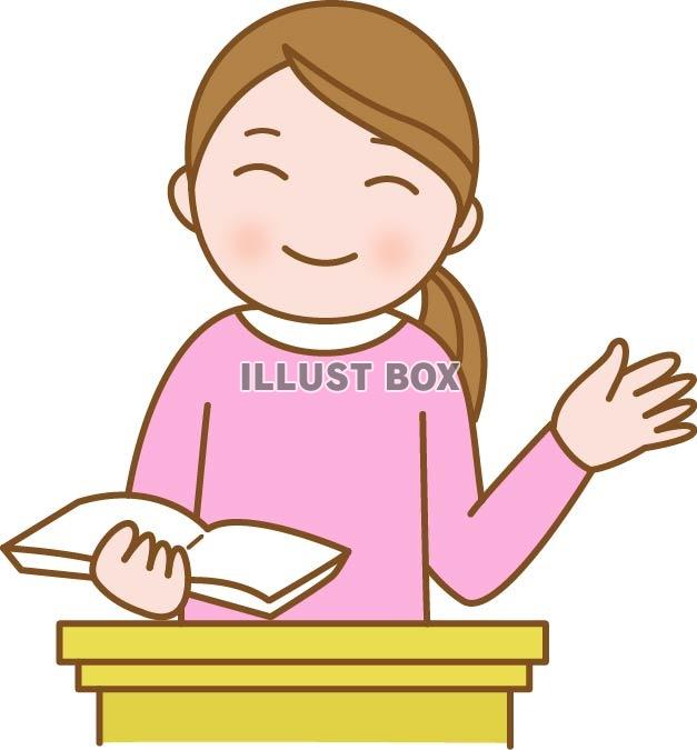 学校用のイラスト、授業中の女性教師