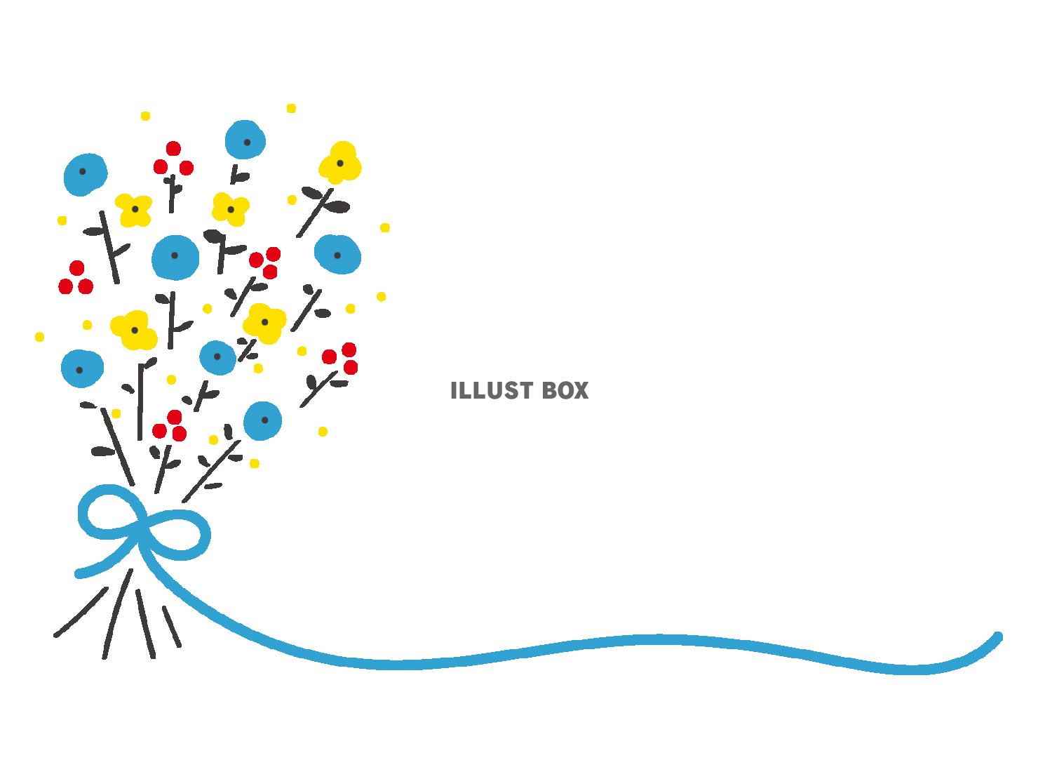 かわいい手描きの花束の飾りフレーム素材（ブルー）
