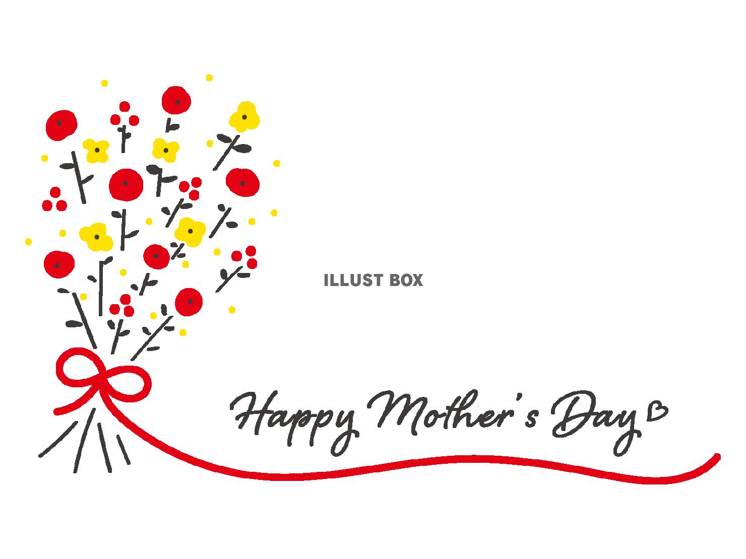 かわいい手描きの花束と母の日の文字デザイン