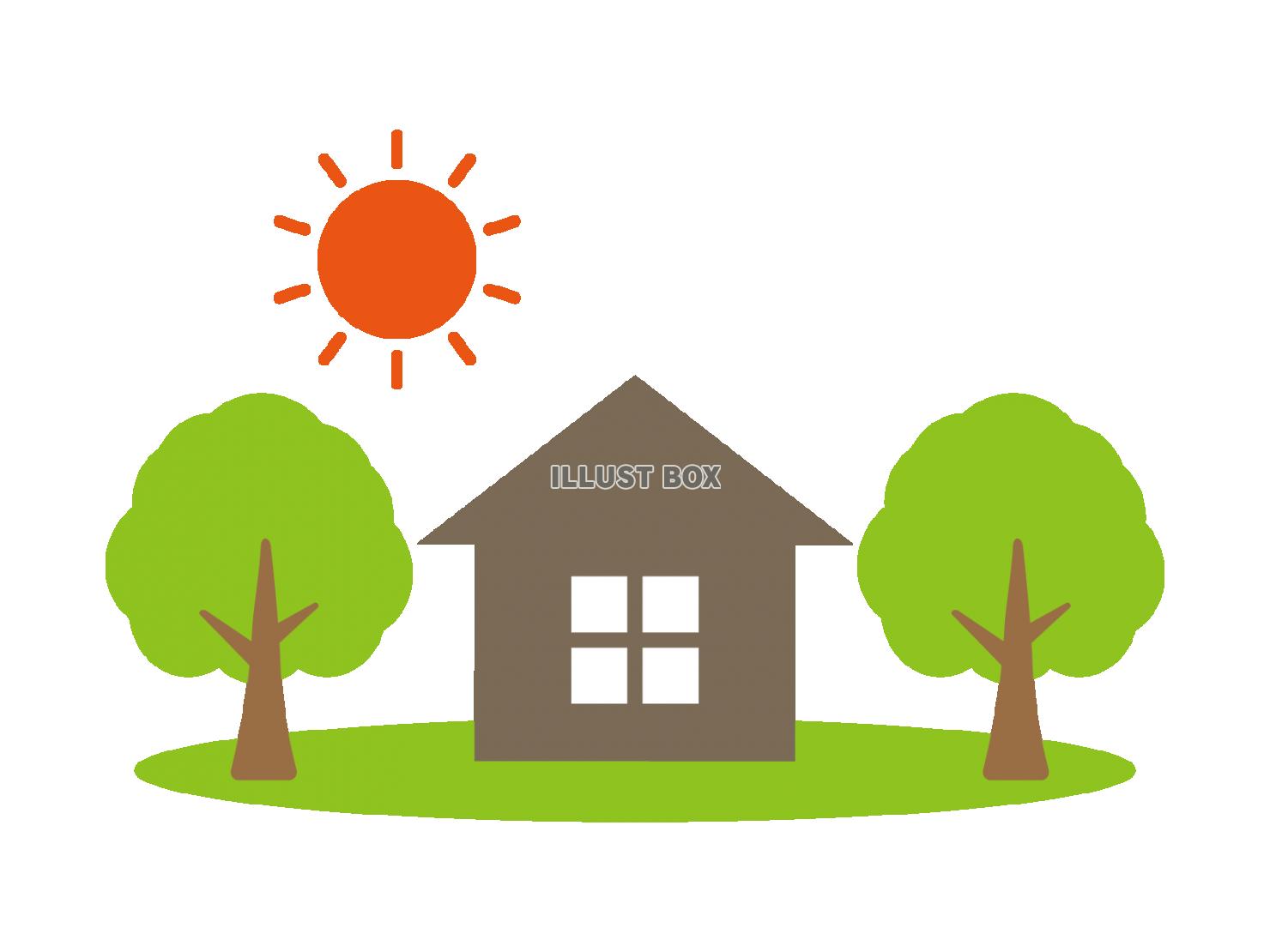 家と木と太陽