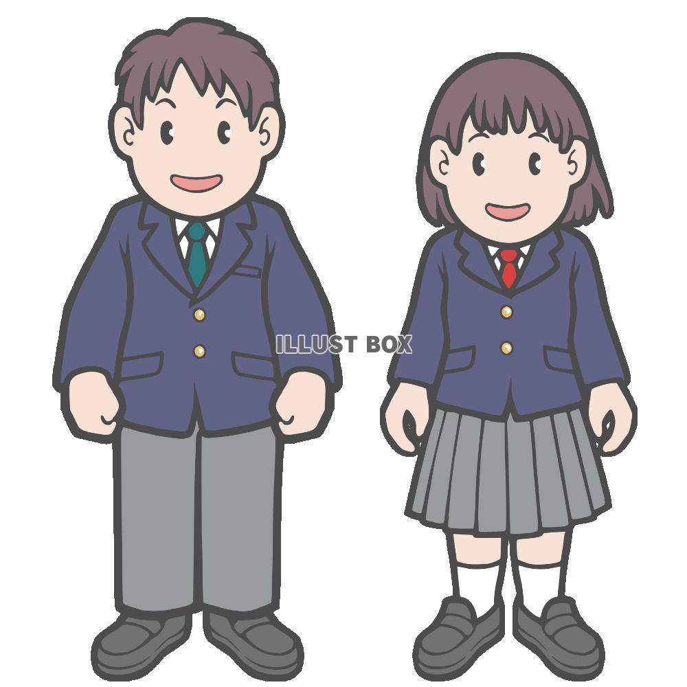 学生服を着た男の子と女の子　紺のブレザー　正面向き