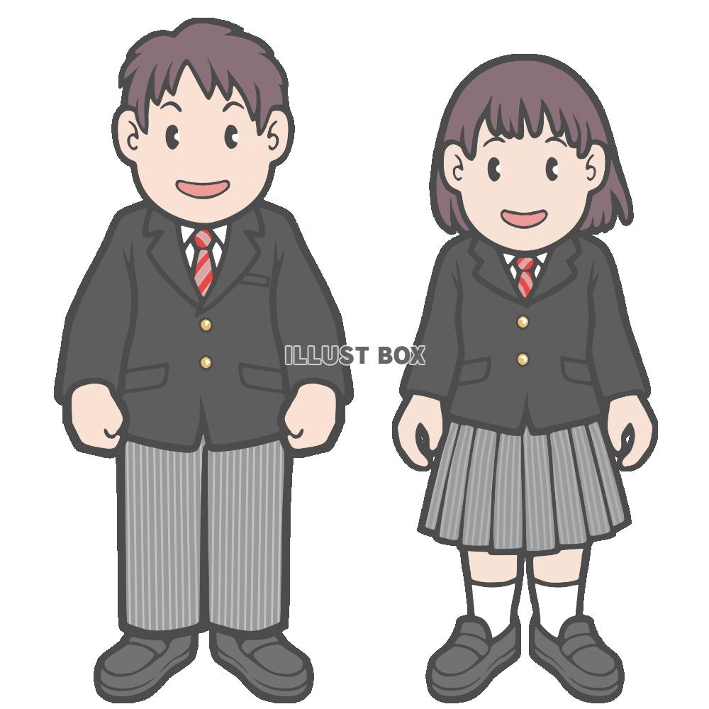 学生服を着た男の子と女の子　黒のブレザー　正面向き