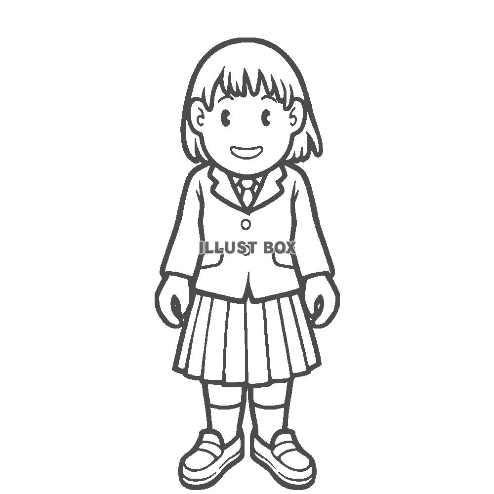 学生服を着た女の子の線画　ブレザー　正面向き