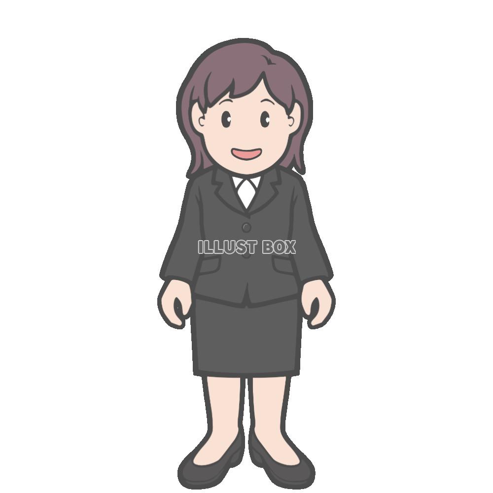 黒のビジネススーツ姿の若い女性