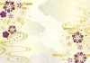 金の青海波の雲に紫桜の和背景ヨコ