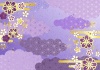 麻の葉雲に桜の和背景ヨコ紫