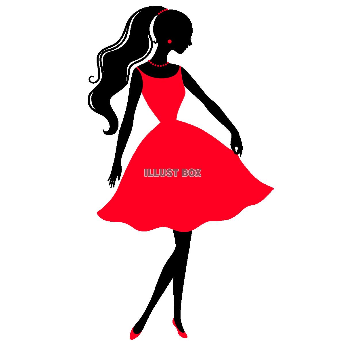 【女性ドレス　シルエット】１　赤色　透過png