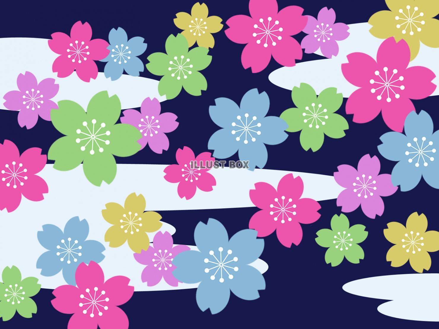 カラフルな桜の花模様壁紙和風背景素材イラスト
