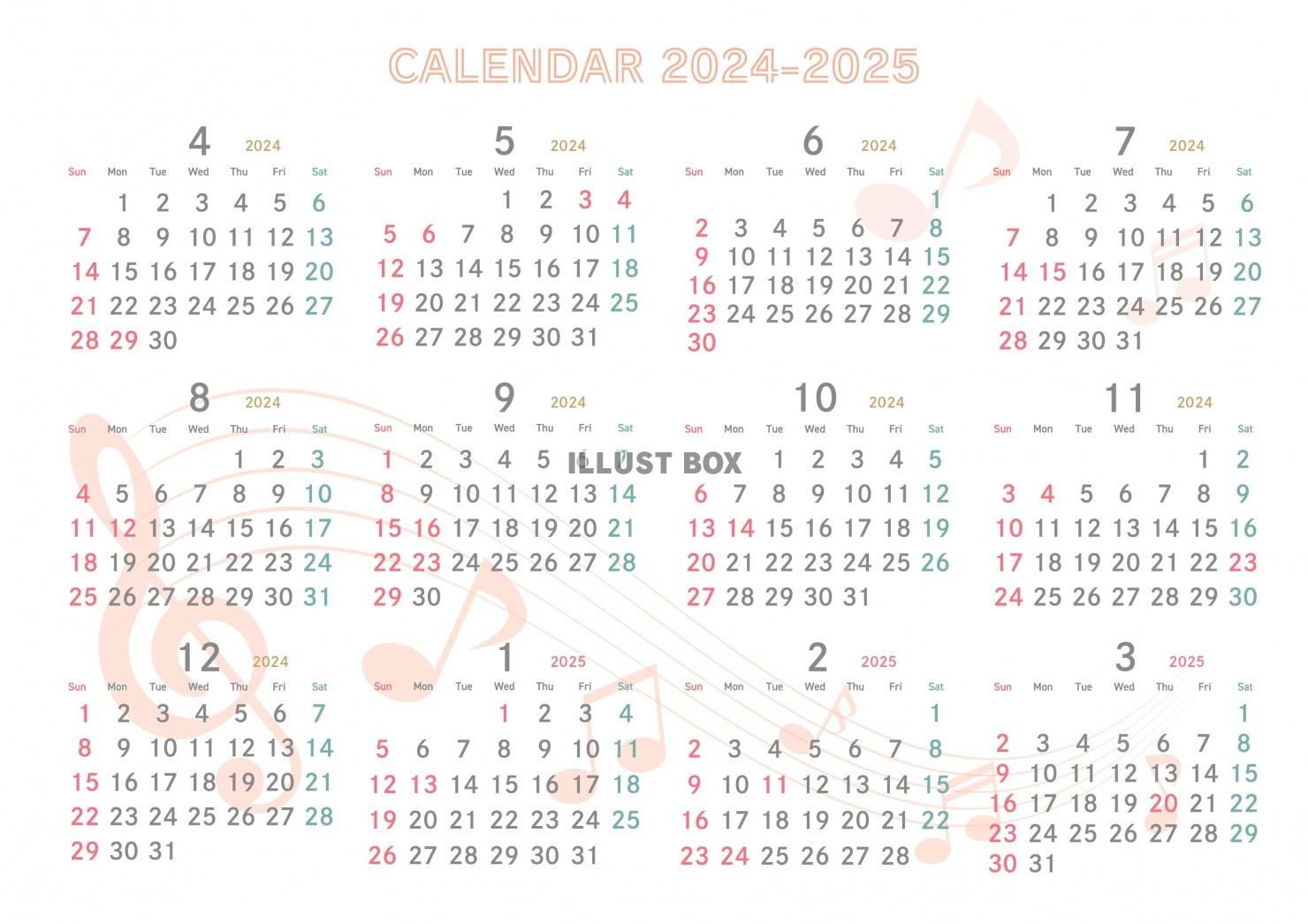 4月はじまりカレンダー03　2024-2025　音符がかわい...