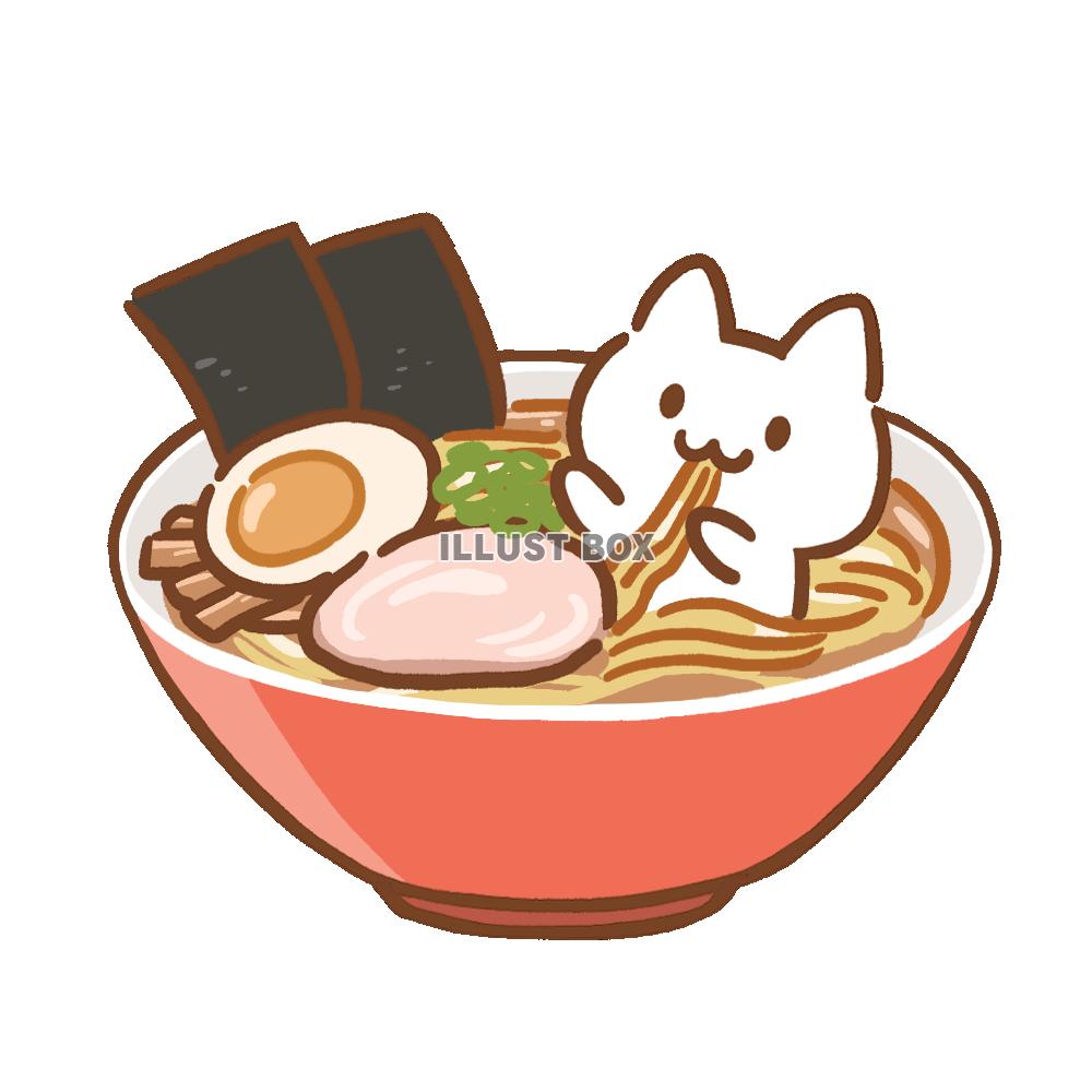 猫とラーメンのイラスト