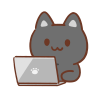 パソコンに向かう黒猫のイラスト