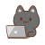 パソコンに向かう黒猫のイラスト