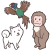 昔話の桃太郎に出てくる、犬、猿、キジのイラスト
