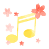 水彩風の桜と音符　黄色