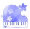水彩風の桜とピアノ　青