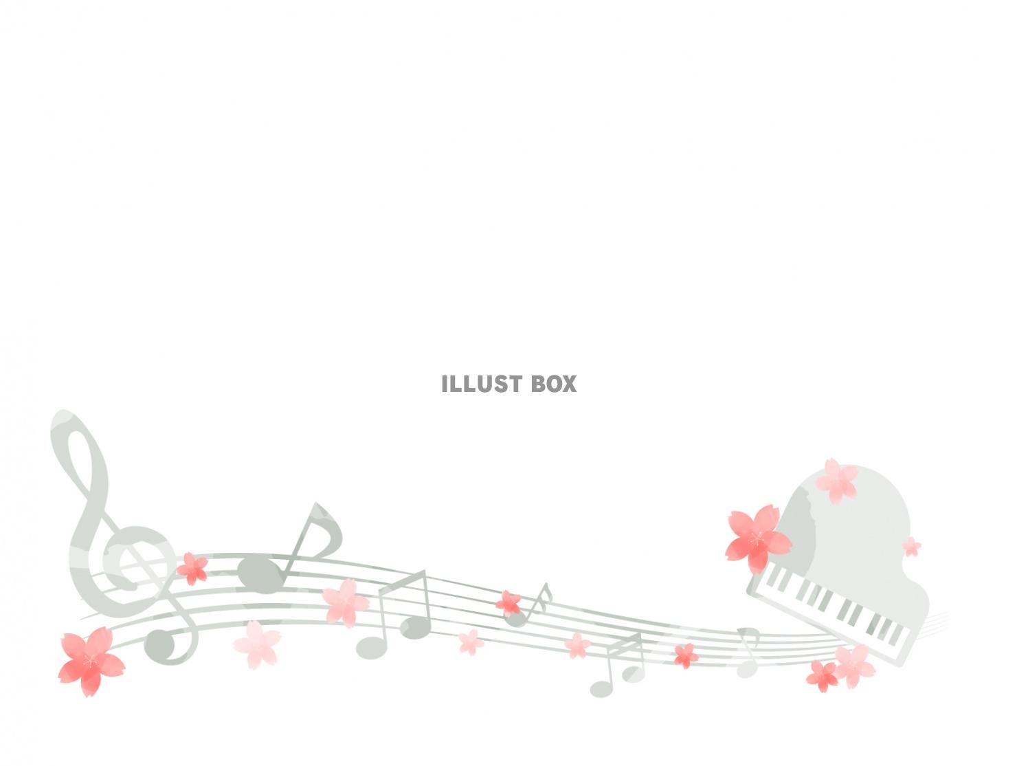 水彩風の灰色の音符と桜のフレーム