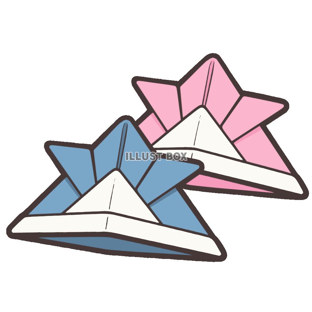 折り紙のかぶと　青色とピンク色