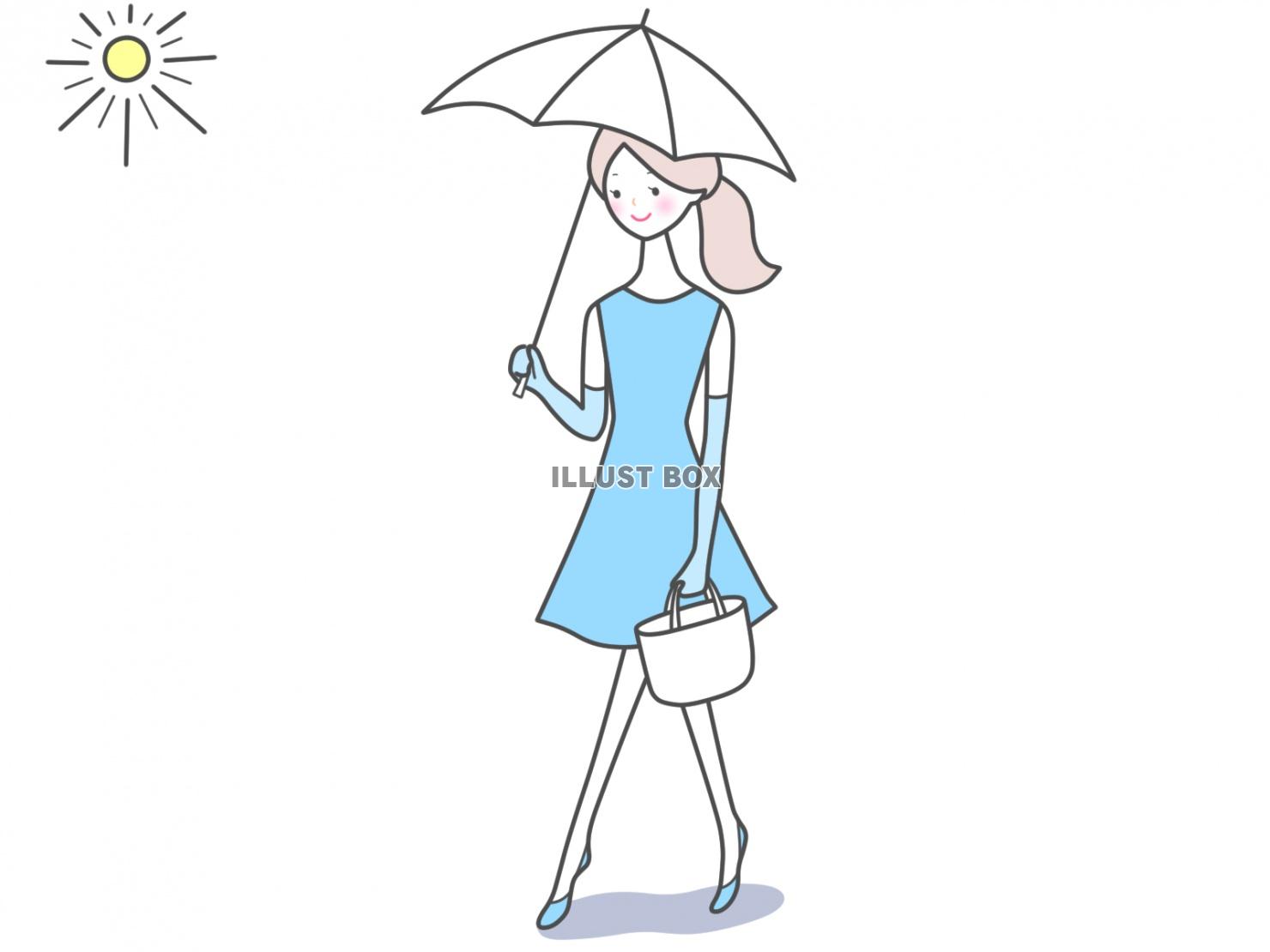 【日傘をさして歩いている女性】１　白背景jpeg