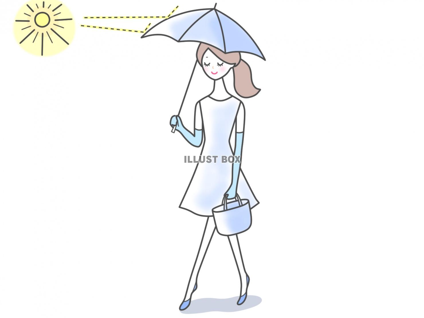 【日傘をさして歩いている女性】２　白背景jpeg