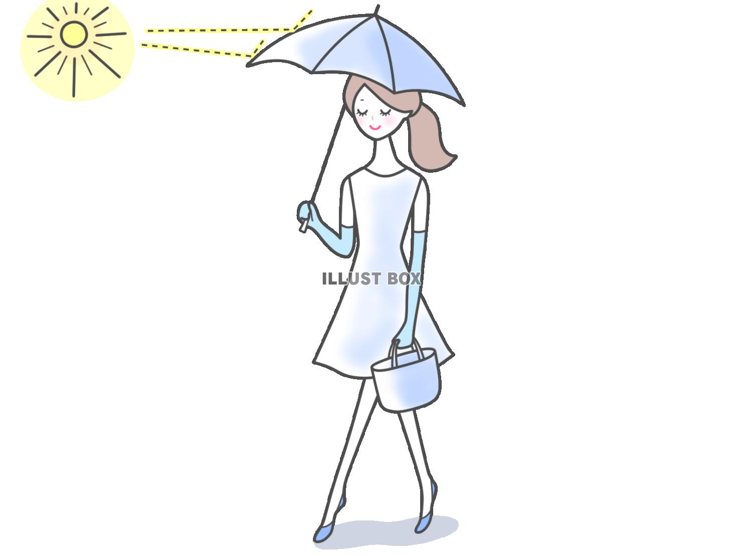 【日傘をさして歩いている女性】２　透過png