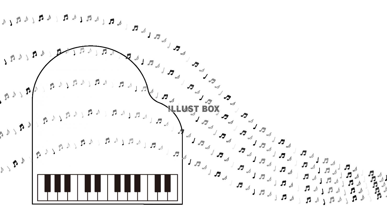 白いグランドピアノと音符