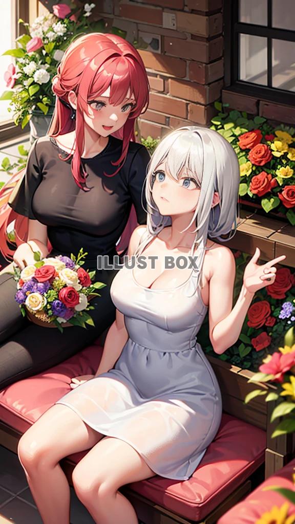 母の日　母親に花束をプレゼントする娘