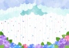 水彩風雨降りあじさいの明るい梅雨背景ヨコ