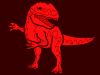 赤色モチーフのアロサウルスのシルエット