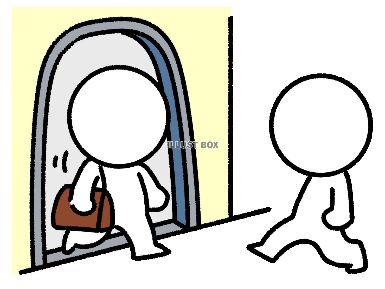 穴から出てくる人と会う棒人間