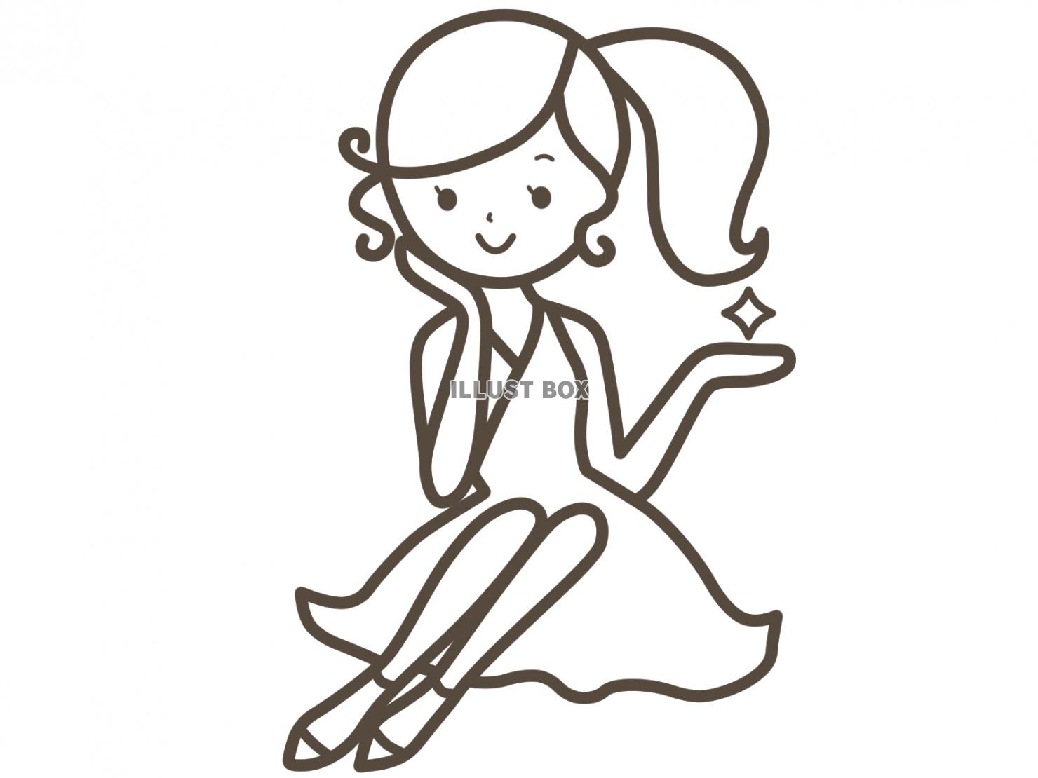 【座っているドレスの女性】１　線画　白背景jpeg