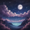 満月が浮かぶ星空と幻想的な風景