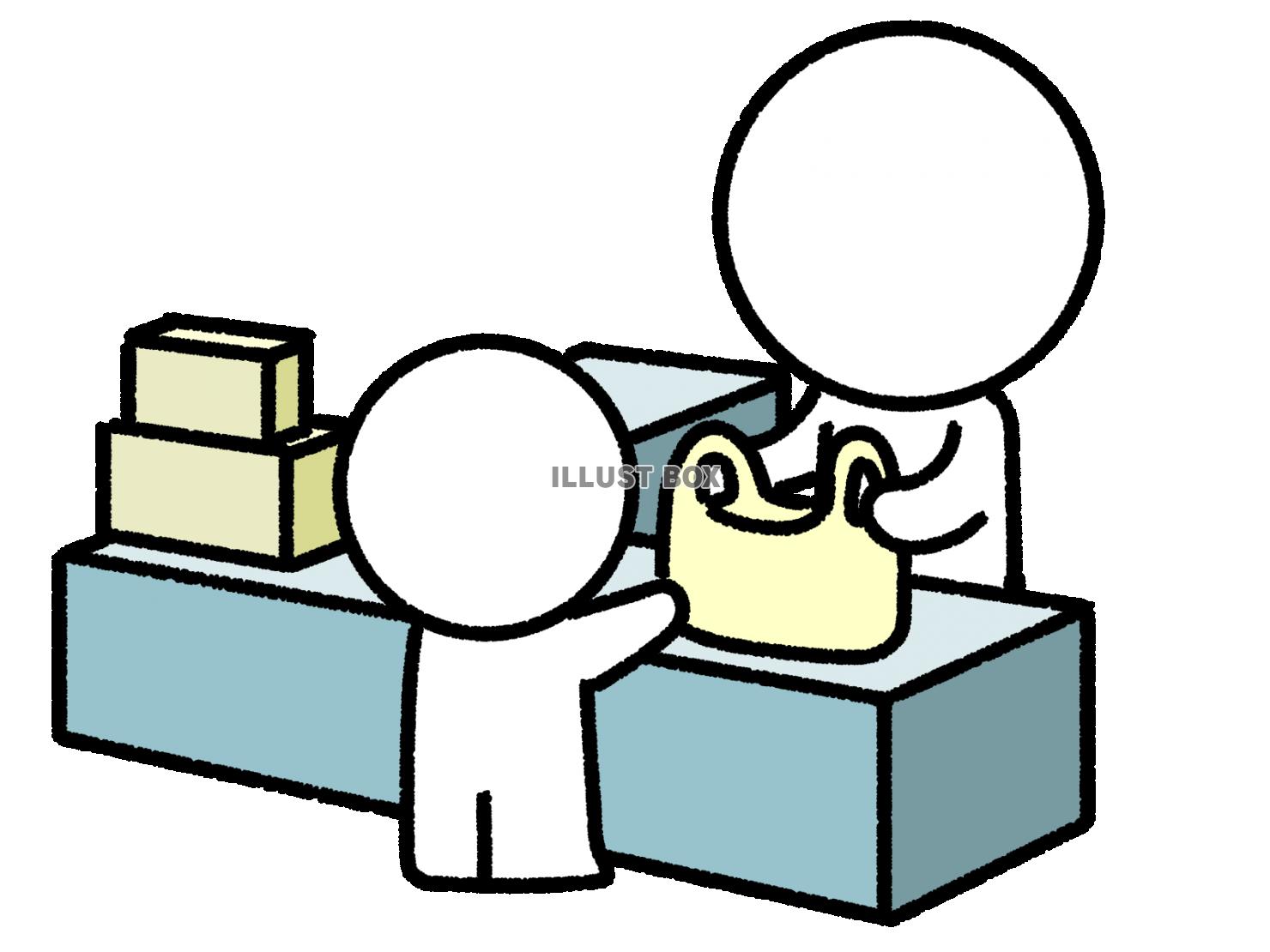 レジで会計をする棒人間の子供