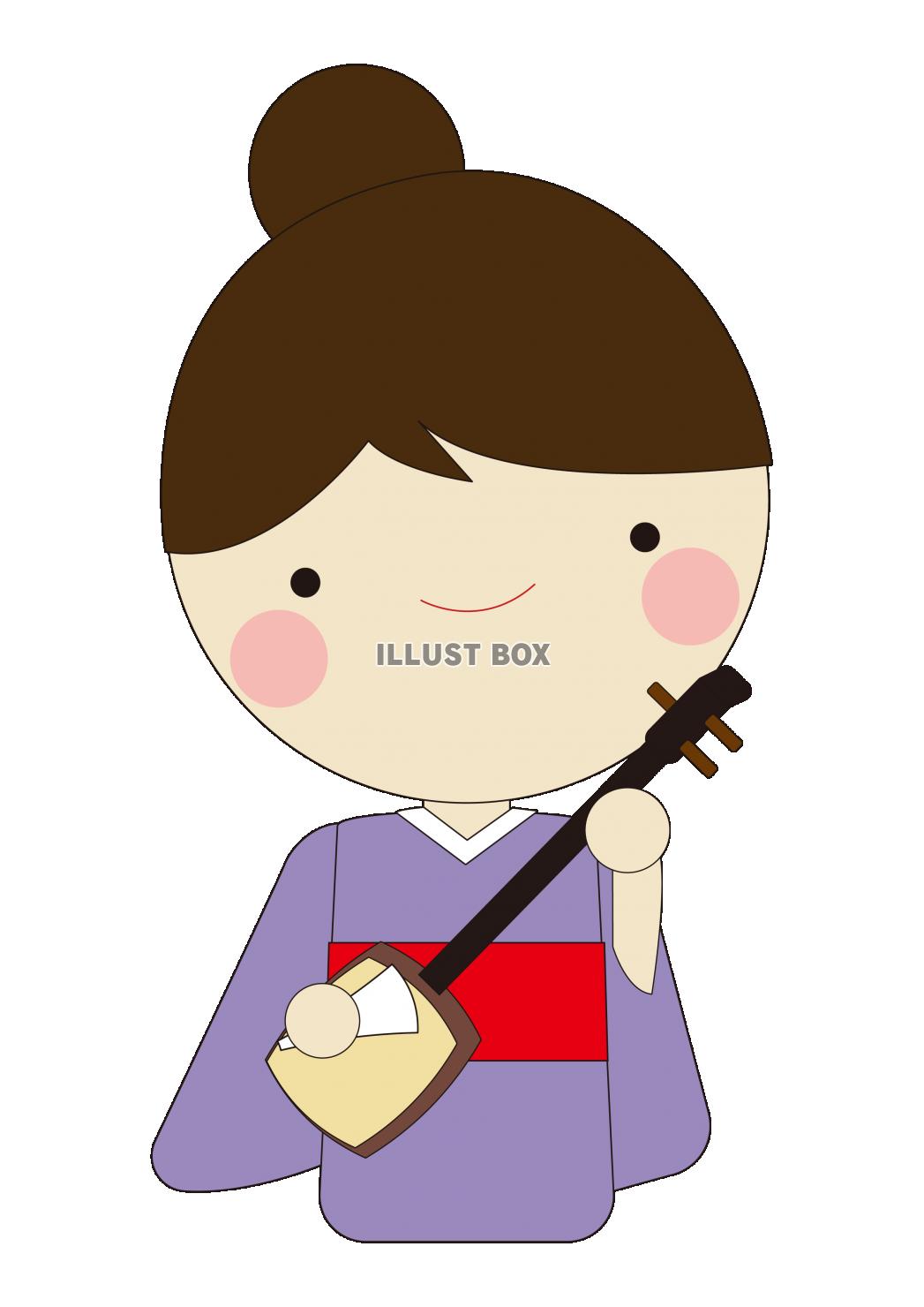 1_人物_女性・着物・音楽・楽器・三味線・紫