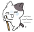 木の棒を杖にしてよろよろと歩いているにゃんこ